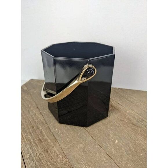 Arcoroc Octime Black ice bucket, Black glass barware, 80s geometric kitchen - Picture 5 of 7